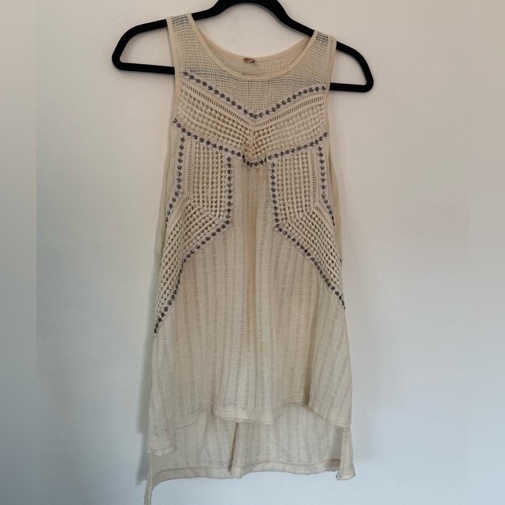 Free People Women's Cream Beaded Crochet-Detail Tank Top - Picture 2 of 7